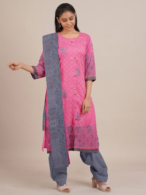 

Pothys Pink & Grey Unstitched Dress Material