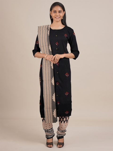 

Pothys Black & Brown Printed Unstitched Dress Material