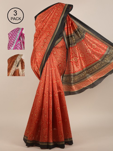 

Pothys Red & Maroon Floral Jute Pack of 3 Silk Saree
