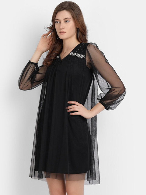 

LY2 Women Black Net A-Line Dress