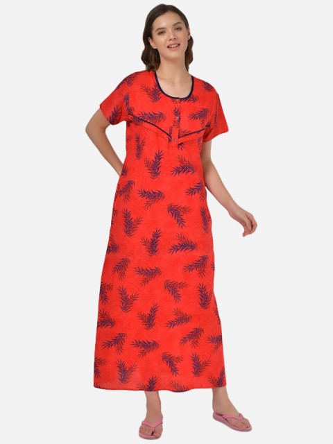 

Klamotten Red Printed Feeding Cotton Maxi Nightdress
