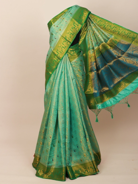 

Pothys Green & Gold-Toned Floral Zari Art Silk Banarasi Saree