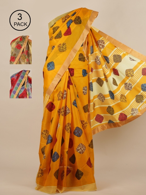 

Pothys Pack of 3 Cotton Blend Saree, Yellow