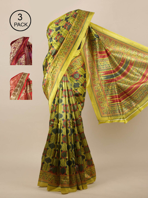 

Pothys Pack Of 3 Jute Silk Saree, Green