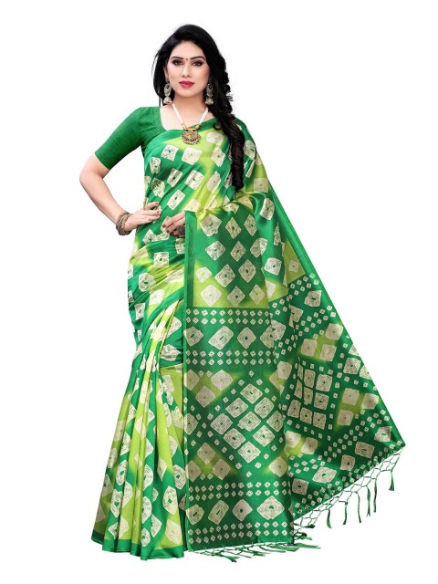 

KALINI Green & White Bandhani Art Silk Saree