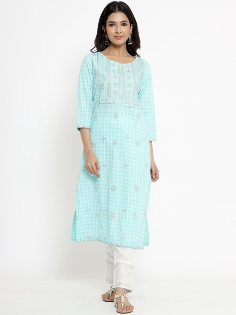 

UNISETS Women Turquoise Blue Ethnic Motifs Yoke Design Kurta with Palazzos
