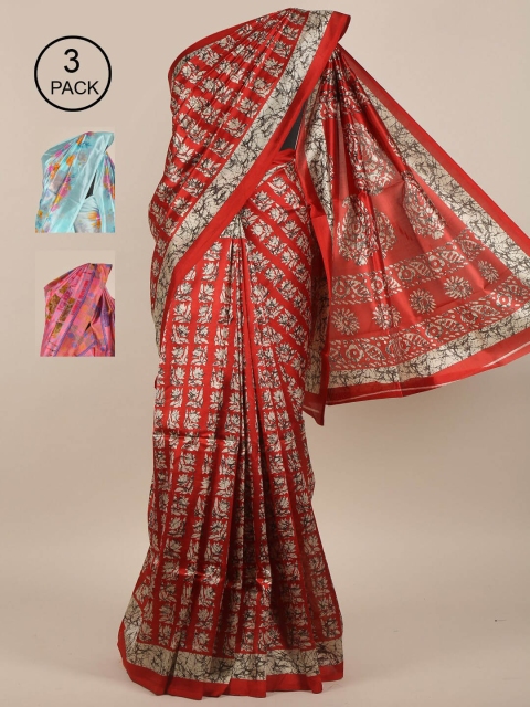 

Pothys Red & White Woven Design Jute Pack of 3 Silk Saree