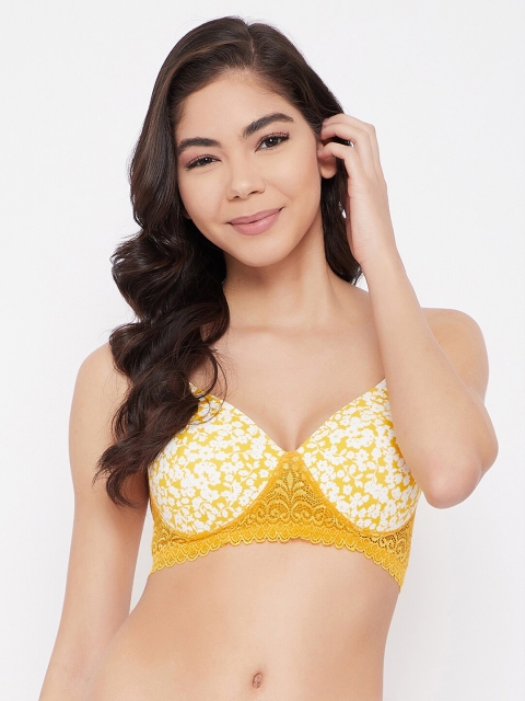 

Clovia Yellow & White Floral Full Coverage Lightly Padded T-shirt Bra