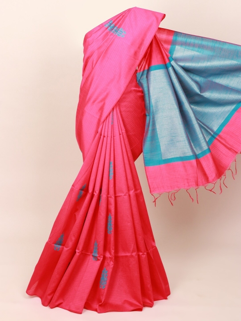 

Pothys Pink & Blue Striped Embroidered Jute Silk Saree
