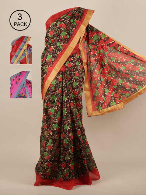 

Pothys Red & Pink Pack of 3 Floral Saree