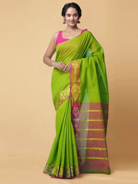 

Unnati Silks Green & Pink Pure Cotton Mangalagiri Saree