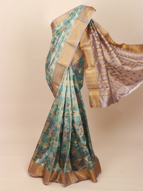 

Pothys Blue & Gold-Toned Floral Zari Art Silk Saree