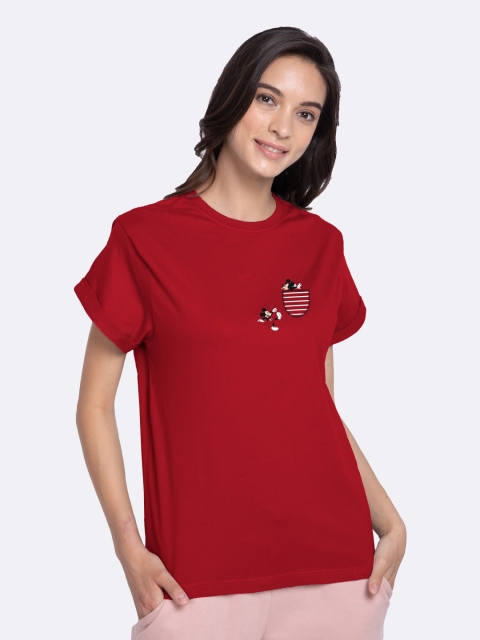 

Bewakoof Women Red Mickey Mouse Printed Boyfriend T-Shirt