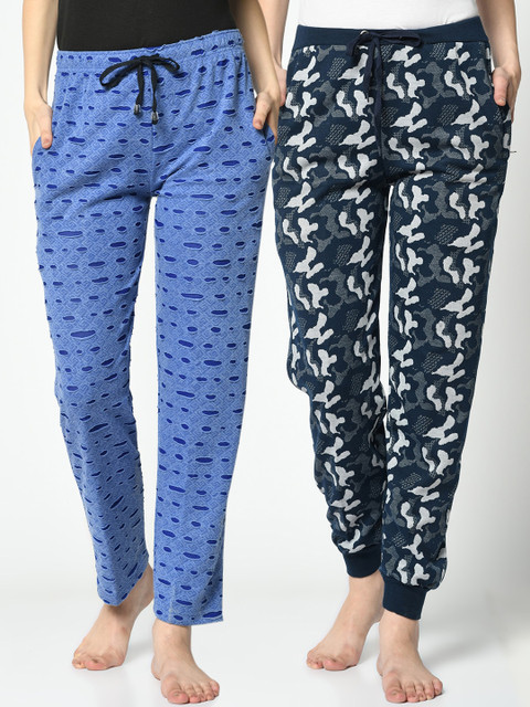 

VIMAL JONNEY Women Pack Of 2 Printed Lounge Pants, Navy blue