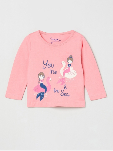 

max Girls Coral Pink Printed T-shirt