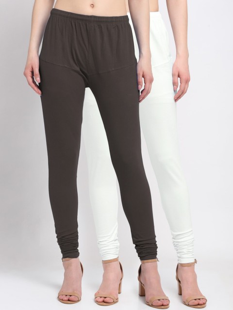 

KLOTTHE Women Pack Of 2 Solid Ankle-Length Leggings, Off white