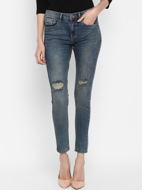 

FOSH Women Blue Skinny Fit Mildly Distressed Light Fade Stretchable Jeans