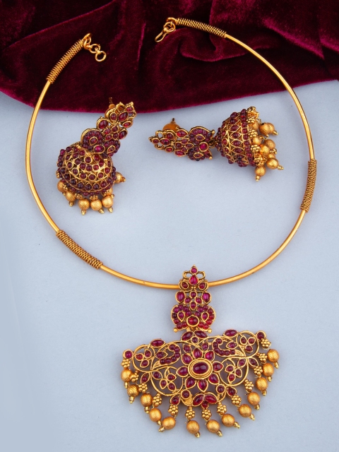 Alankruthi Gold-Plated & Pink Stone-Studded Jewellery Set