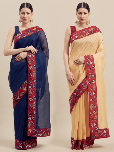 

KALINI Women Pack Of 2 Printed Sarees, Navy blue