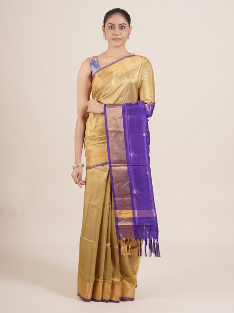 

Pothys Gold-Toned & Blue Woven Design Pure Silk Uppada Saree