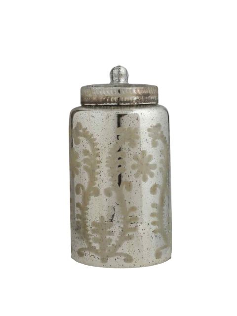 

Amoliconcepts Silver-Toned & Brown Flower Cut Glass Container With Lid