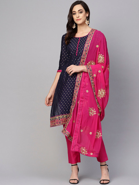 

Ishin Women Navy Blue Kurta with Trousers & With Dupatta