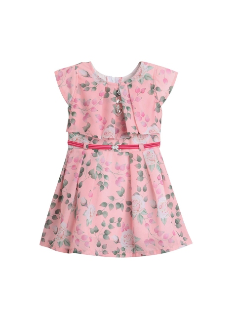 

The Magic Wand Girls Peach-Coloured Floral Chiffon Dress