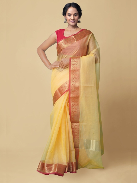 

Unnati Silks Yellow & Gold-Toned Silk Blend Kota Saree