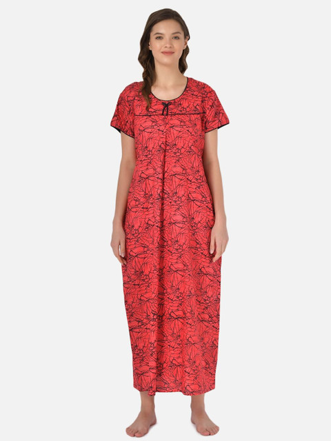 

Klamotten Pink Printed Maxi Cotton Nightdress