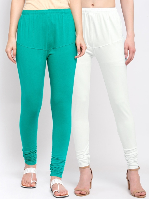 

KLOTTHE Women Pack Of 2 Solid Churidar-Length Cotton Leggings, White