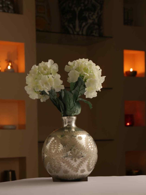 

Amoliconcepts Silver-Toned Flower Cut Design Glass Vase