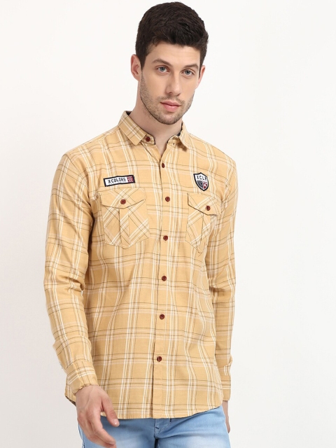

V2 Value & Variety Men Beige Checked Cotton Casual Shirt