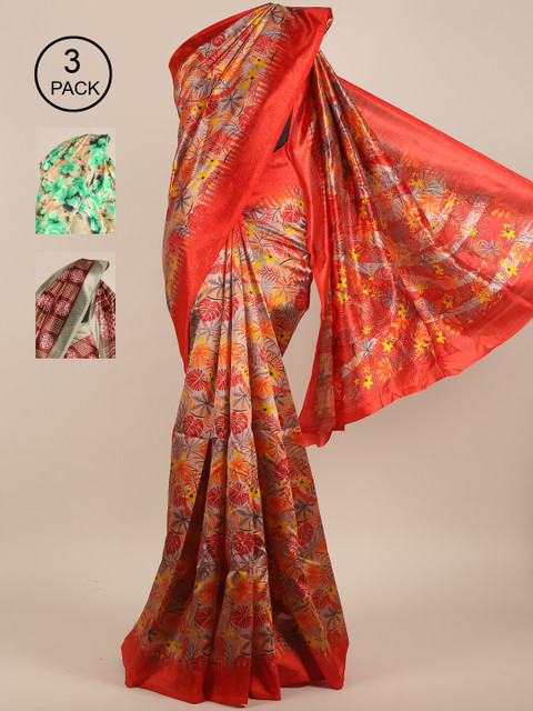 

Pothys Multicoloured Set of 3 Jute Silk Saree, Multi