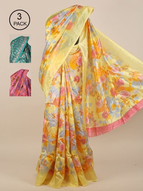 

Pothys Pack of 3 Ethnic Motifs Jute Silk Sarees, Yellow