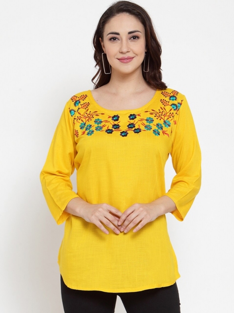 

Baani Creations Yellow Floral Embroidered Regular Top