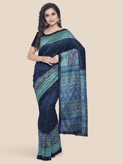 

Kalamandir Navy Blue & Green Linen Blend Saree