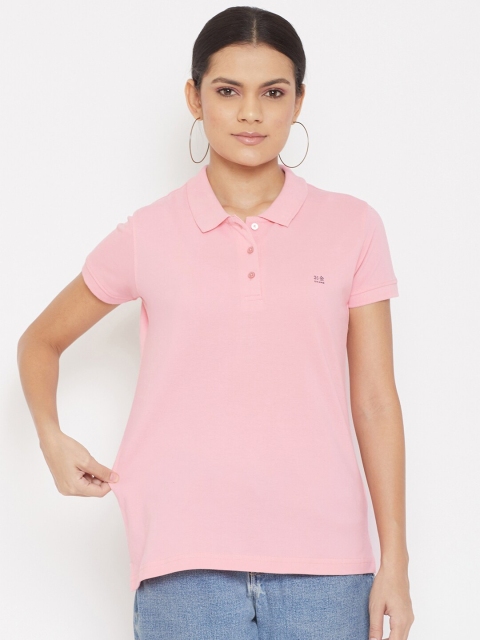 

Okane Women Pink Polo Collar Slim Fit T-shirt