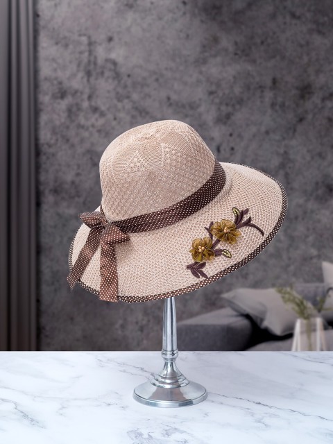 

Golden Peacock Women Brown Woven-Design Sun Hat