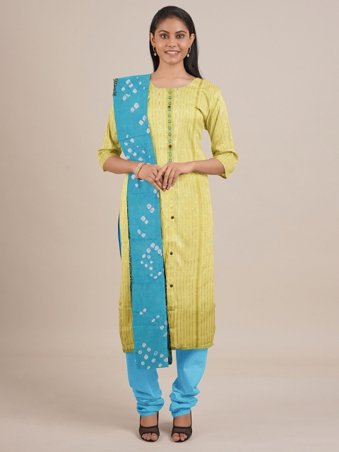 

Pothys Yellow & Blue Embroidered Unstitched Dress Material
