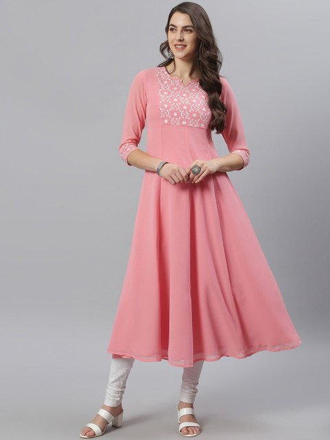 

Azira Women Pink Embroidered Panelled Anarkali Kurta