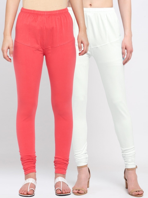 

KLOTTHE Women Pack Of 2 Solid Cotton Churidar-Length Leggings, Off white