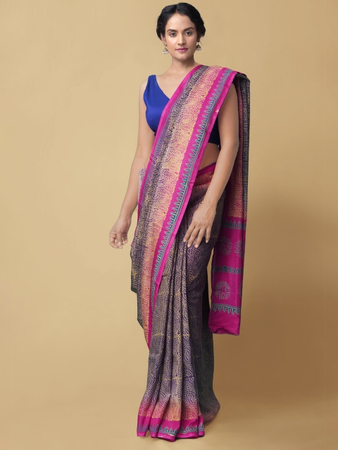 

Unnati Silks Blue & Yellow Ethnic Motifs Pure Silk Murshidabad silk Saree