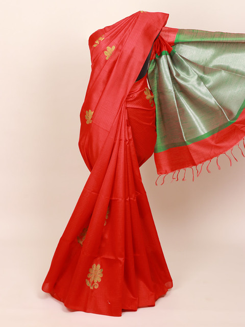 

Pothys Red & Green Floral Jute Silk Saree