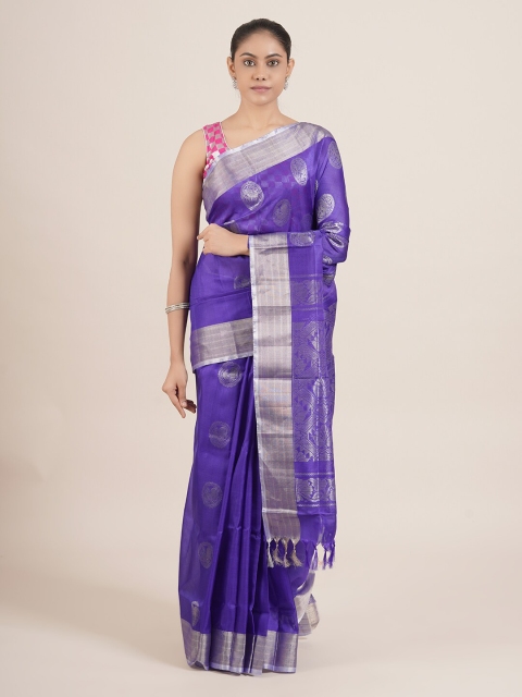 Pothys Blue & Golden Ethnic Motifs Zari Pure Silk Uppada Saree