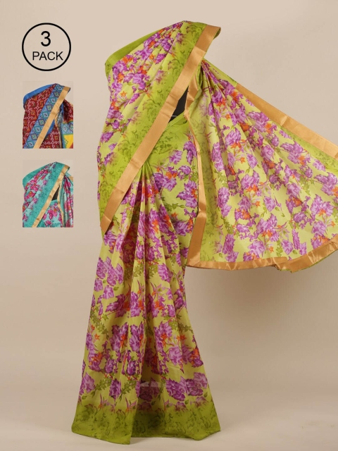 

Pothys Green & Red Pack of 3 Floral Printed Saree