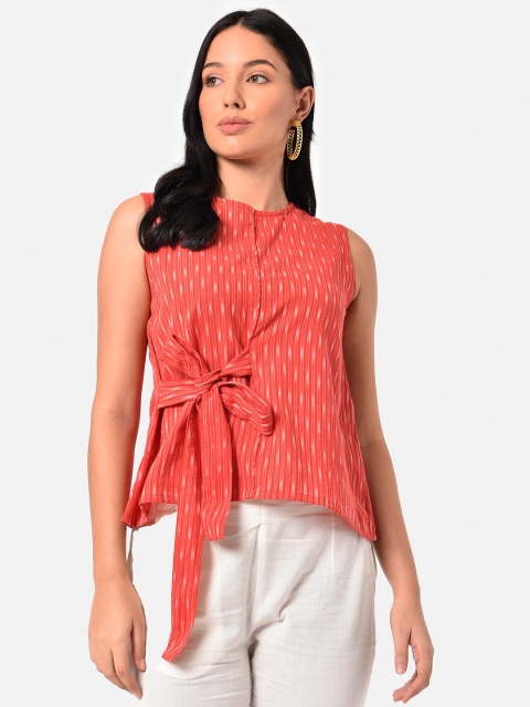 

Saaki Women Red Ikat Striped Sleeveless Regular Top