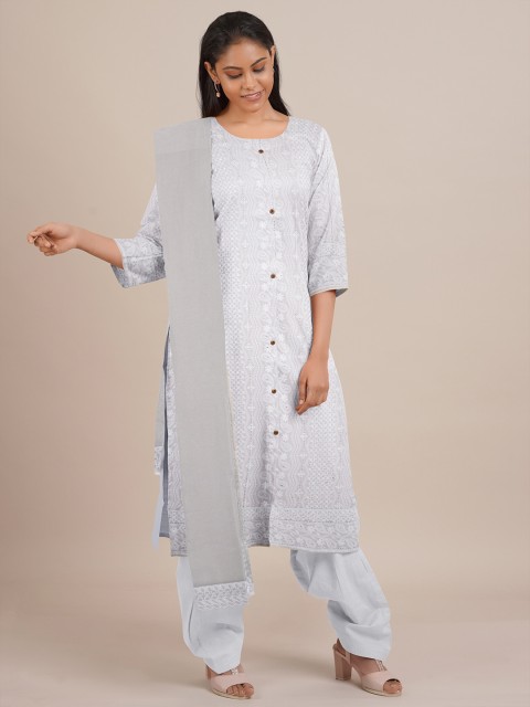 

Pothys Grey & White Printed Unstitched Dress Material