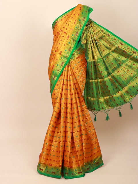 

Pothys Mustard & Green Ethnic Motifs Zari Art Silk Banarasi Saree
