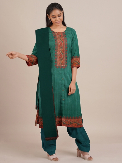 

Pothys Women Green & Brown Embroidered Unstitched Dress Material