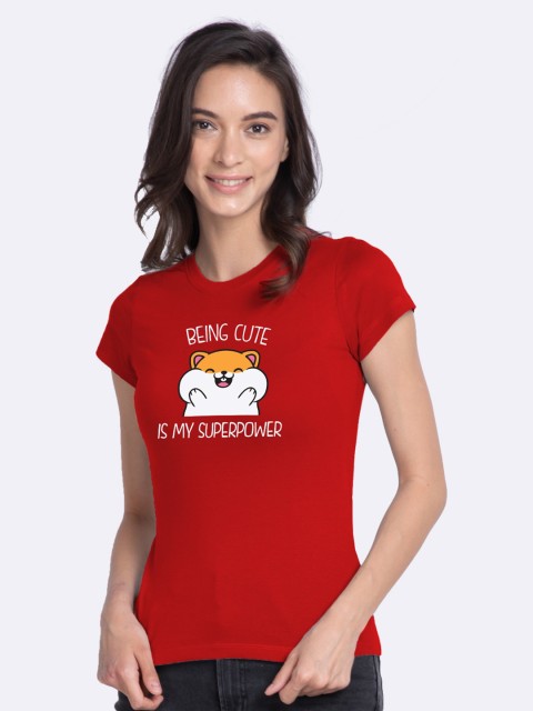 

Bewakoof Women Red Graphic Printed Slim Fit T-shirt